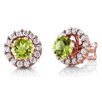 Gem Stone King 1.49 Ct Round Green Peridot 18K Rose Gold Plated Silver Earrings