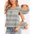 thumbnail image 2 of DARING DIVA Women's Gingham Top Casual Square Neck Cap Sleeve Peasant Blouse Top XS Black, 2 of 6