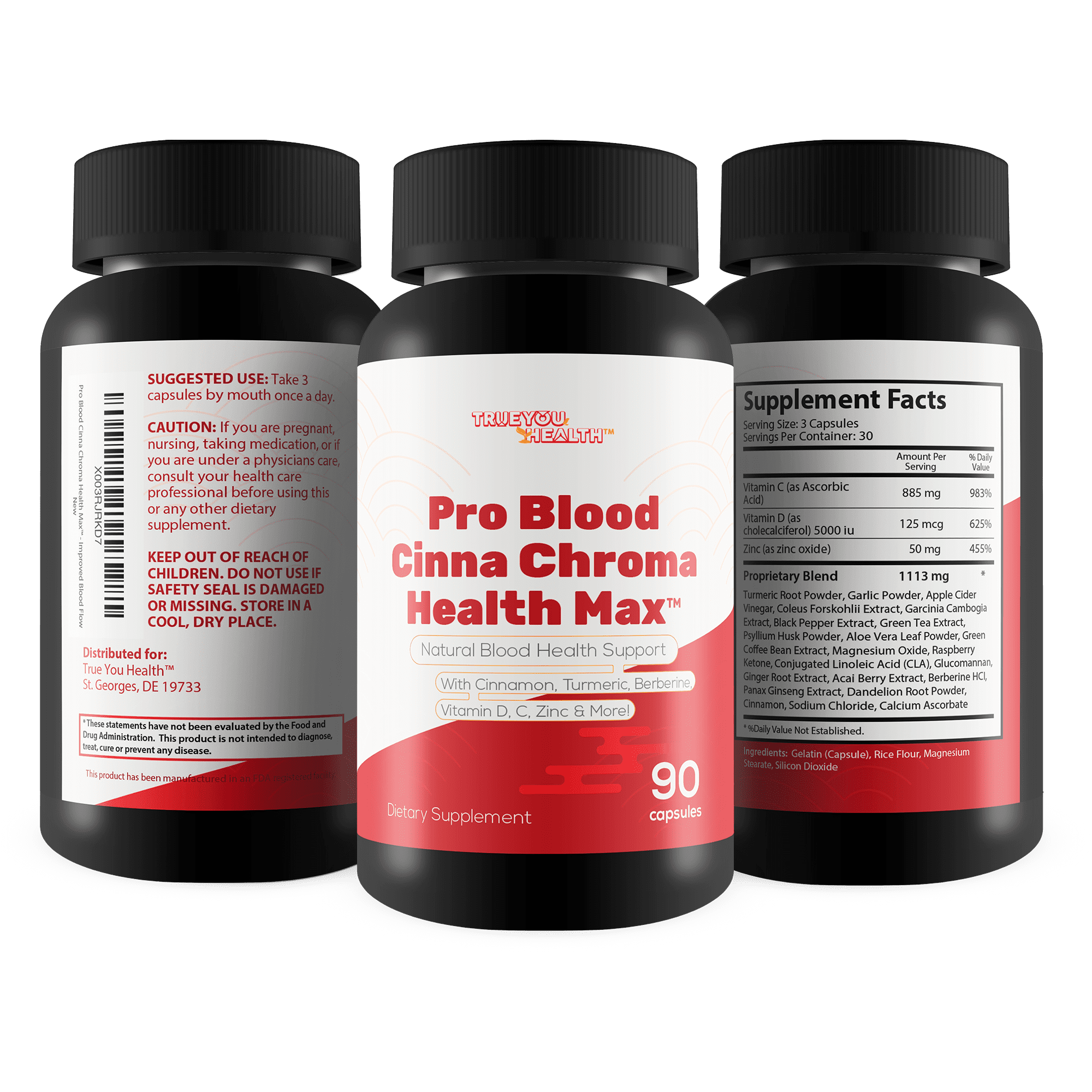Pro Blood Cinna Chroma Health Max - Natural Blood Health Support with Cinnamon, Turmeric, Berberine, Vitamin D, Vitamin C, Zinc & More - Promote Balanced Blood Health & Improved Blood Flow