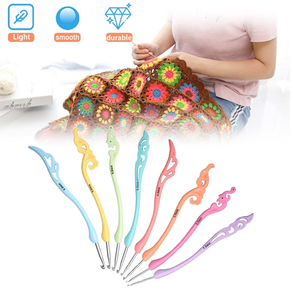 OUSITAID Crochet Hooks Set,8 Pcs 2.5mm(B)-16mm(N) Ergonomic Soft Grip Handles,Smooth Knitting Needles Kit for Arthritic Hands,Extra Long Plus Knit Needles Weave Yarn Set,Best Gift for Women