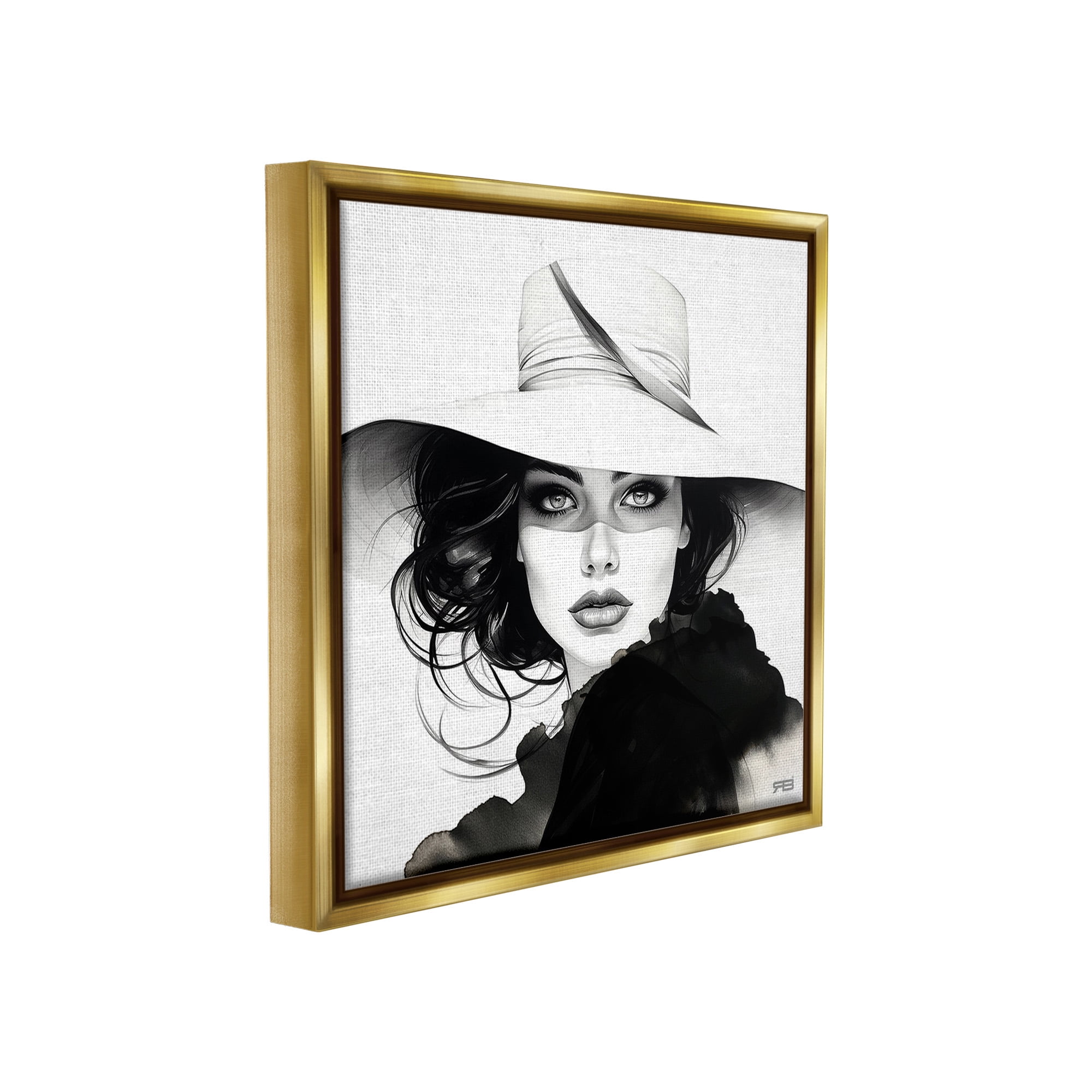 Stupell Industries Intense Glam Gaze Beauty & Fashion Painting Gold Floater Framed Canvas Art Print Wall Art, 25 x 25