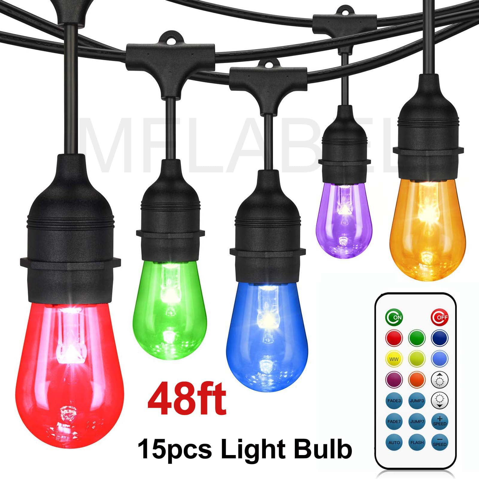 Details about   38FT Outdoor String Lights LED Waterproof Color Changing 14 RGB Dimmable Bulbs