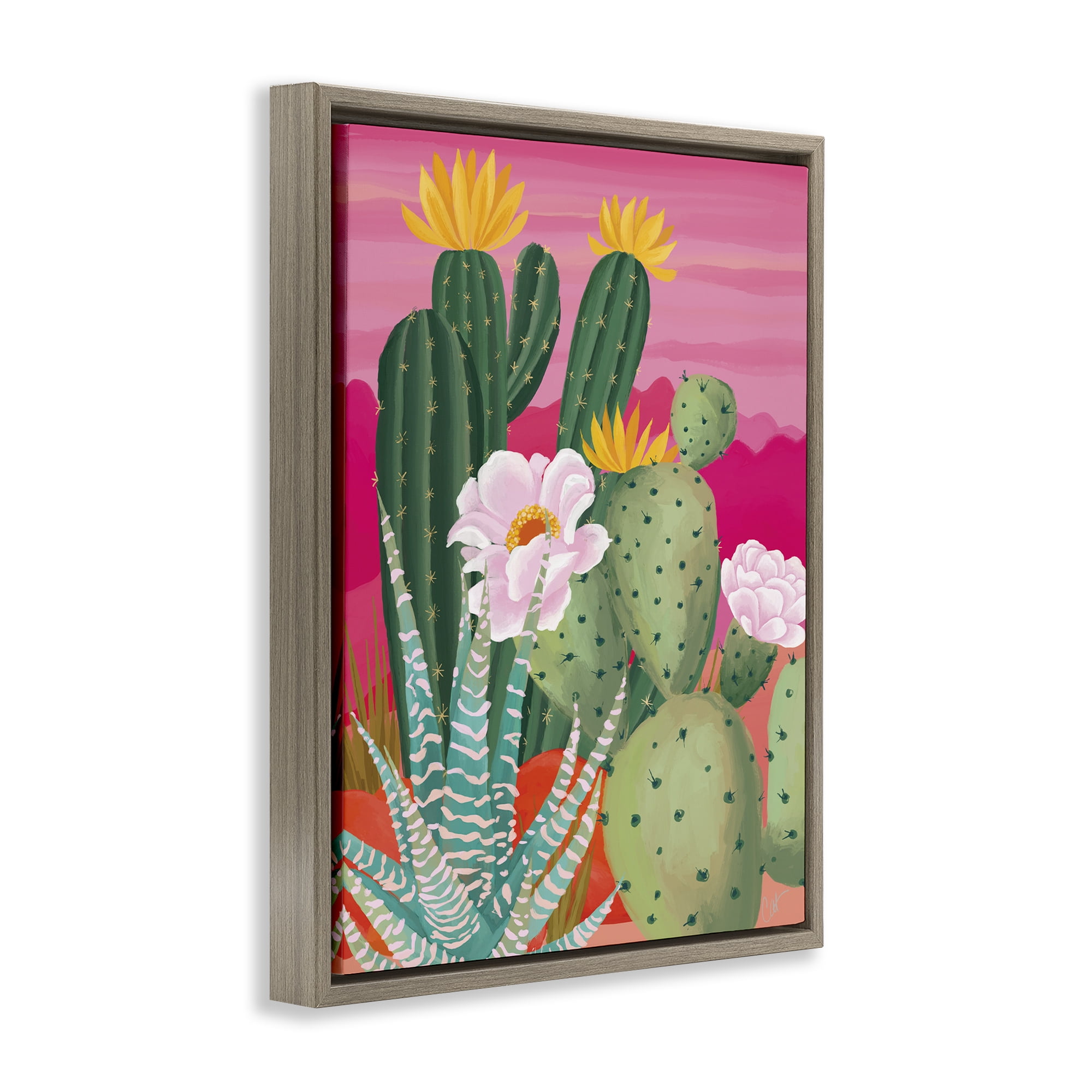 Stupell Industries Sunset Cactus Plants Brown Framed Floater Canvas Wall Art, design by Cat Thurman Designs