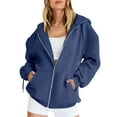 thumbnail image 3 of Hoodies for Women Oversized Hoodie Women Women's Casual Solid Color Zipper Pocket Hoodie Blue - XL, 3 of 5