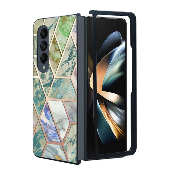ANJ  Protective Snap-On Design Printed Case Compatible with Samsung Galaxy Z Fold 4 - Nordic Marble Pattern (Green)