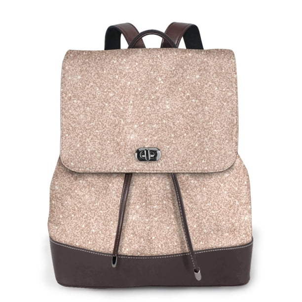 Balery Beige Sparkling Glitter Mochila de Cuero para Mujeres, Gran Capacidad, Bolsa de Viaje Multifuncional, Mochila de Cuero y Bolsa de Hombro para Mujeres