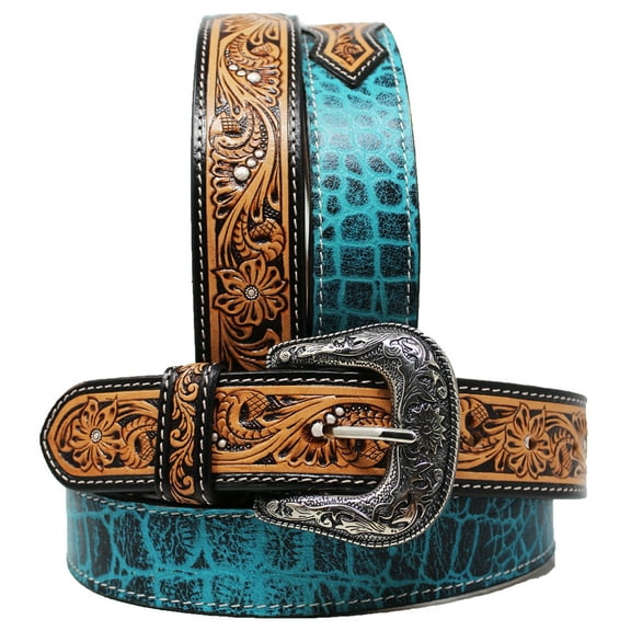 32   Western 1 1/2" Wide Men Women Rodeo Floral Tooled Leather Belt 26FK68