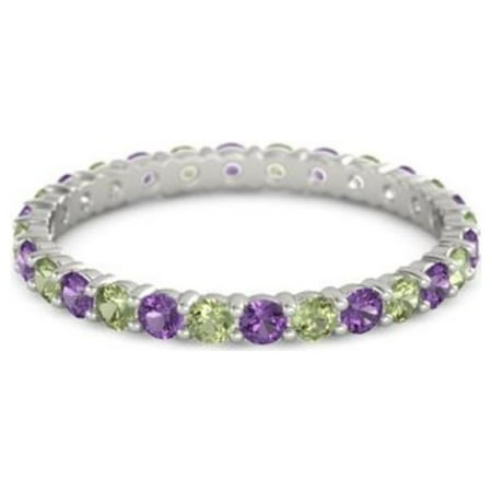 Amethyst With Peridot Round 2.50 MM Eternity 925 Sterling Silver Women Stackable Wedding Ring Jewelry