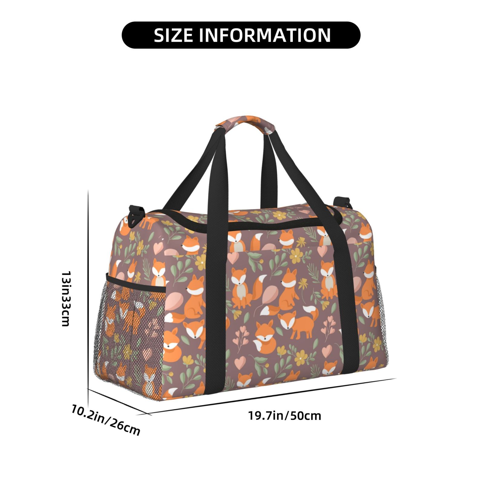 Fuzoiu Cute Little Fox Print Travel Duffle Bag,Carry On Tote Bags,Duffel Bag,Sport Gym Bag, Hospital Bag for Labor and Delivery, Overnight Bag,Luggage Bag