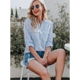 thumbnail image 7 of Women's Button Down Shirts Casual Long Sleeve V Neck Striped Blouses Tops with Pockets, 7 of 7