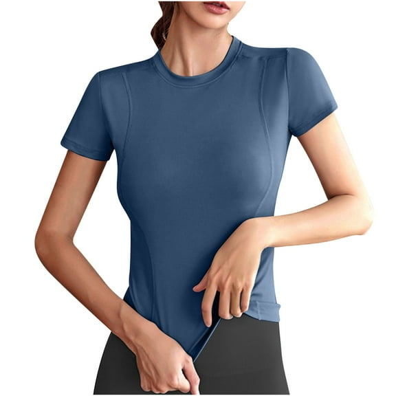 Khunlpohl Womens Basic Workout T Shirts Short Sleeve Tops Cute Gym Yoga Tee Summer Crop Plain Athletic Top