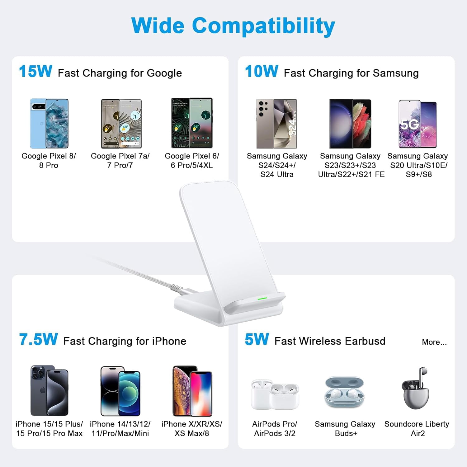 Pixel 10 Wireless Charger, 15W Fast Charging Stand for Google Pixel 10 Pro XL/9a/9/9 Pro/9 Pro Fold/8a/8/8 Pro/7a/7 Pro/6 Pro, 2Pack Android Phone Wireless Charger Stand for Samsung Galaxy S25 S24