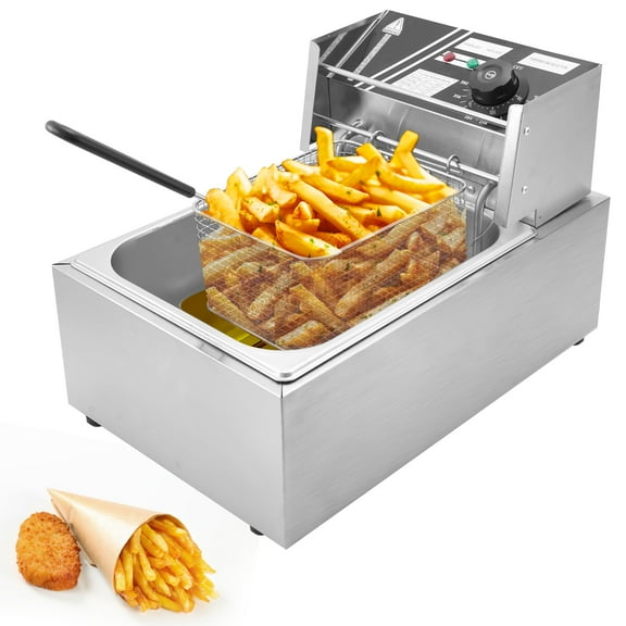 PRIJESSE 6.3QT Commercial Electric Deep Fryer Stainless Steel Countertop Restaurant Kitchen 2500W
