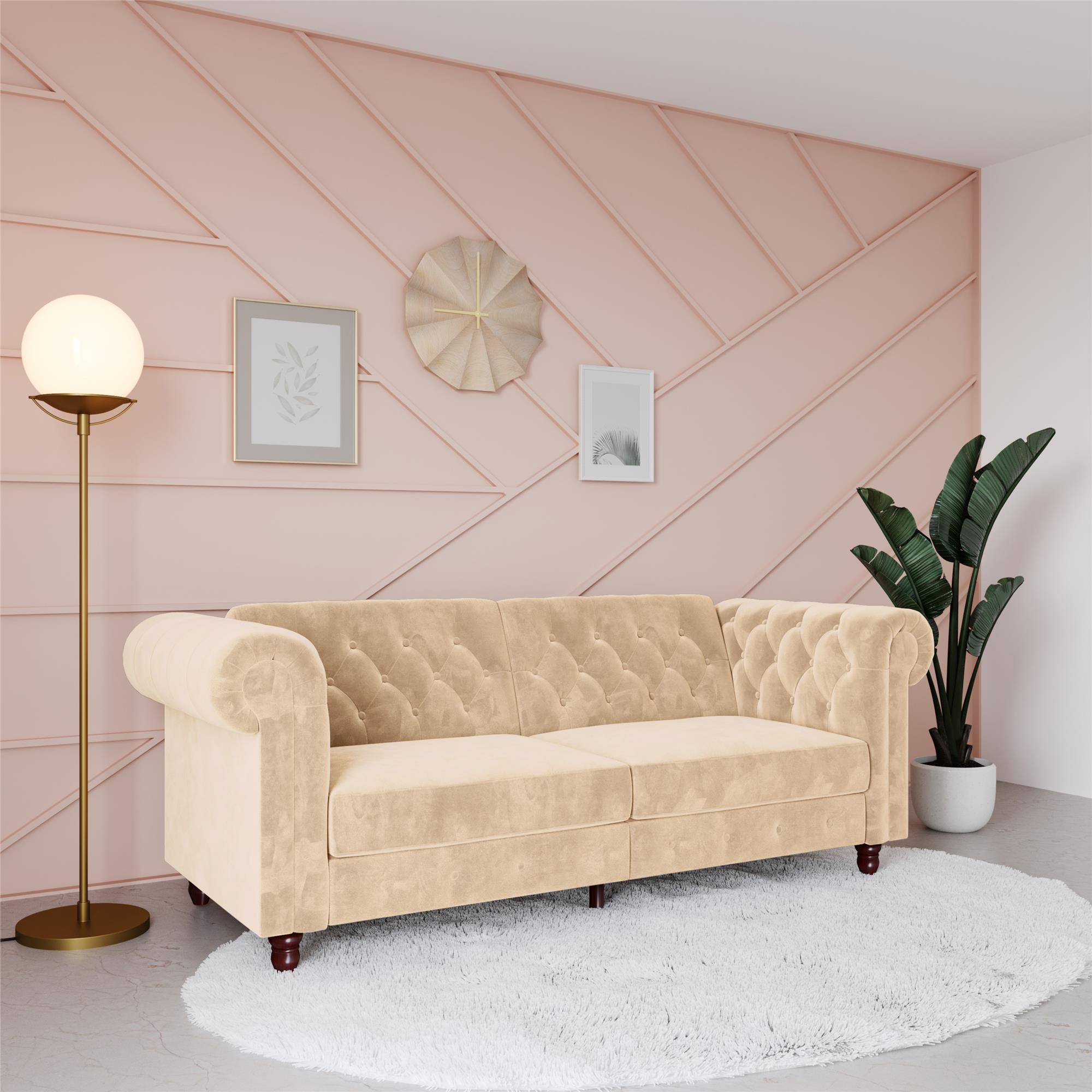 DHP Felix Chesterfield Coil Sofa Futon, Ivory Velvet