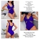 thumbnail image 5 of Traje de baño para mujer, 1 pieza, cuello en V, malla, empalme hueco, almohadilla de sujetador extraíble, fuerte elasticidad, breve traje de baño, traje de baño azul L, 5 of 6