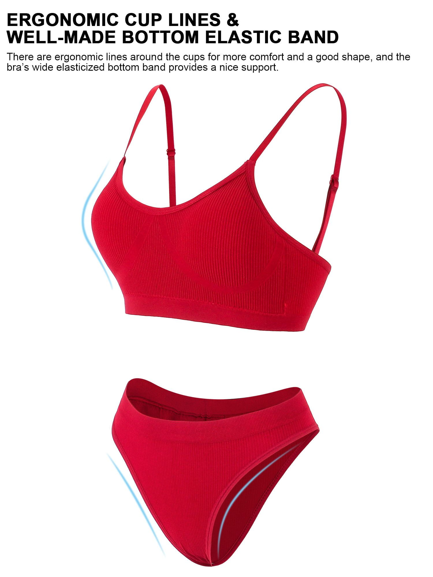 Deago Women’s Sexy Lingerie Set Seamless Ribbed Wireless Bra and Panty Set (Red, M)