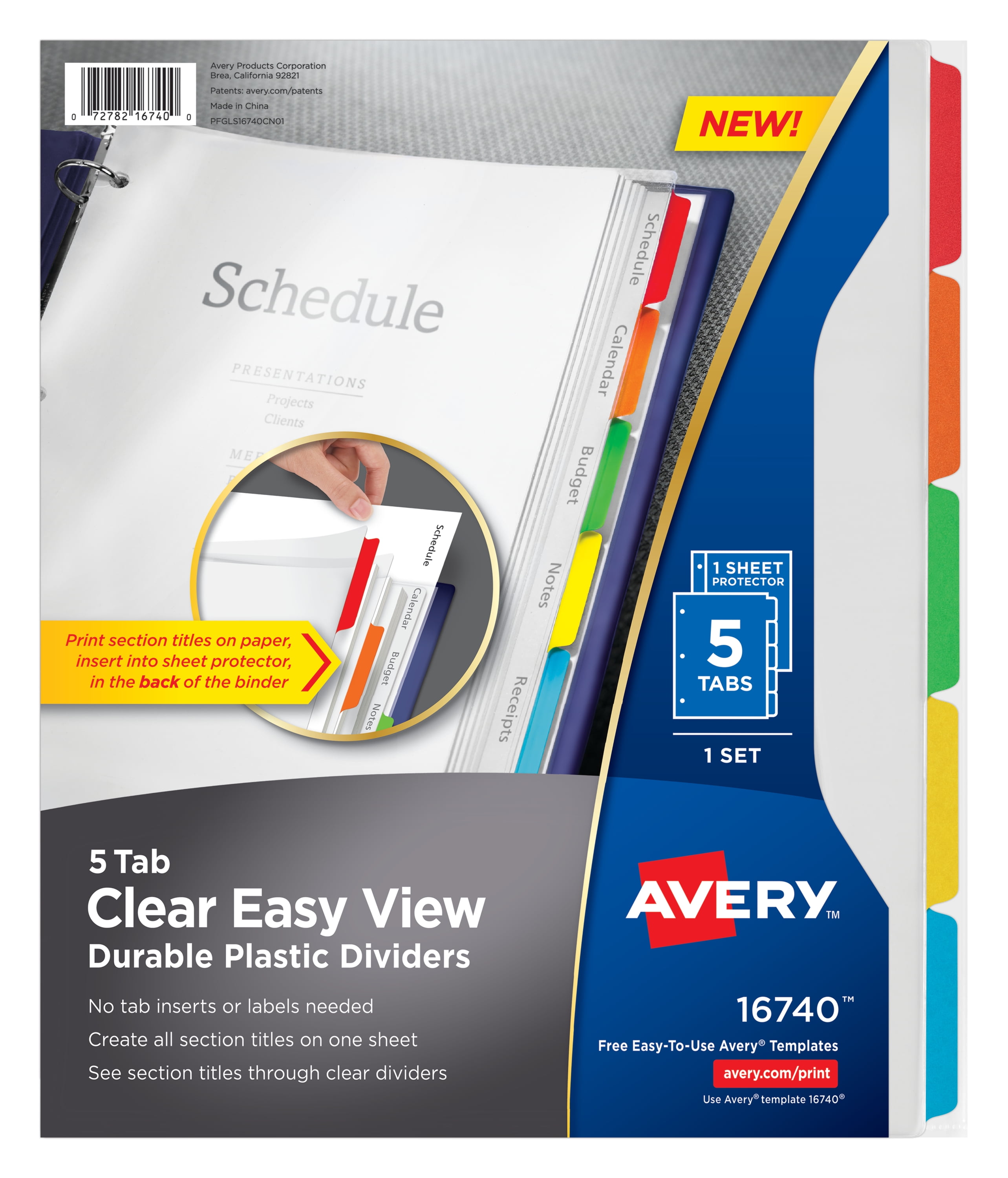 (2 pack) Avery Clear Easy View Divider, 5-Tab, Plastic, Clear Body, Multicolor Tabs, 1 Set