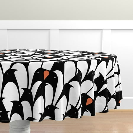 

Cotton Sateen Tablecloth 70 Round - Bird Penguin Arctic Strike Print Custom Table Linens by Spoonflower