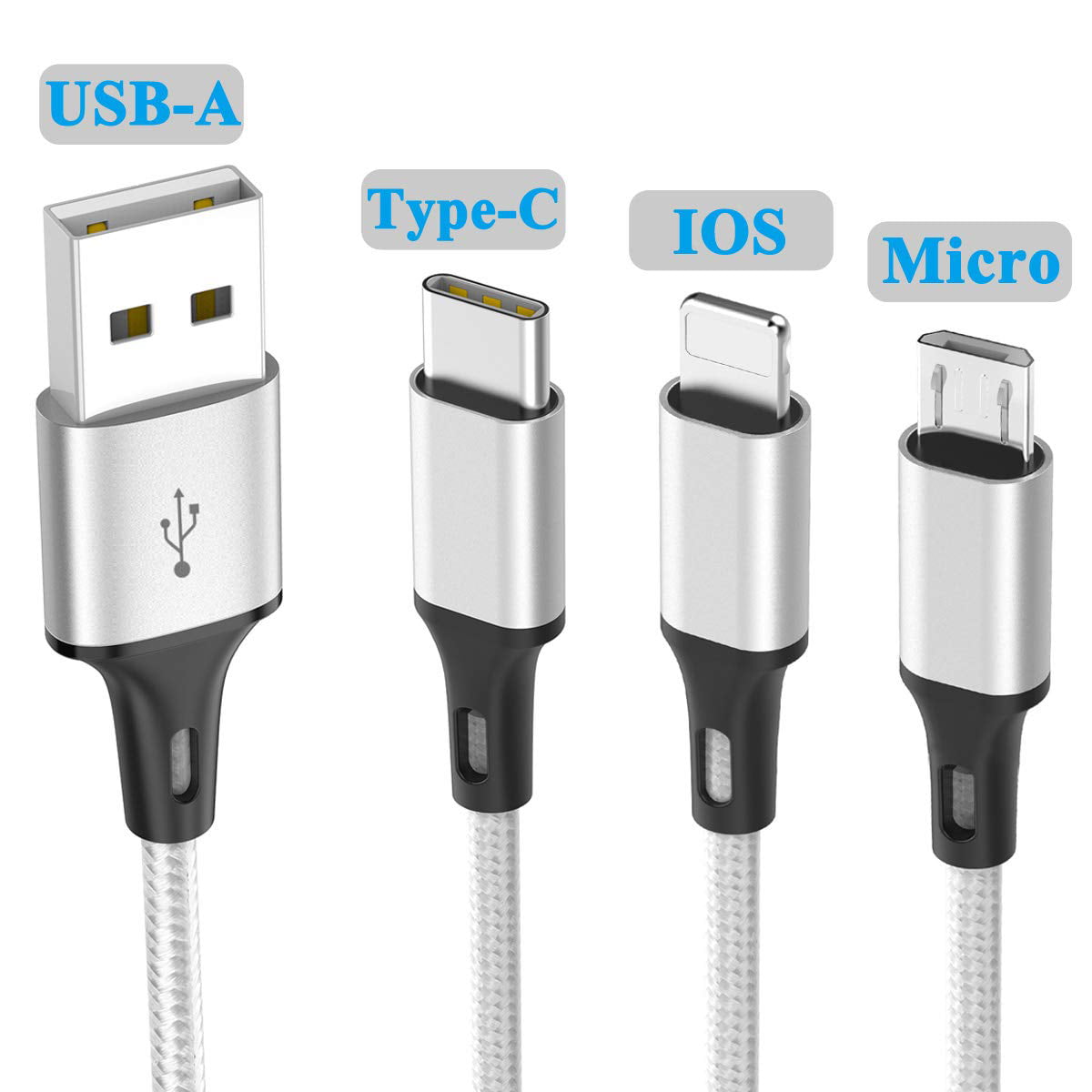 SIQIWO Multi Câble USB 4 en 1 3A, Universel Multi Chargeur USB Câble en  Nylon Tressé