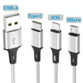 thumbnail image 3 of Multi Charging Cable, (2Pack 5FT) Multi USB Charger Cable Aluminum Nylon 3 in 1 Universal Multiple Charging Cord with Type-C/Micro USB Connectors for, 3 of 6