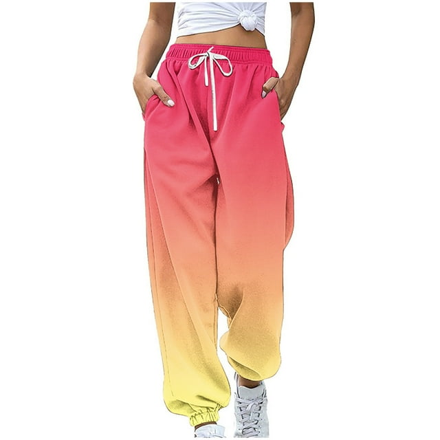 Chbgutlmr Womens Sweatpants Gradient Color Elastic Waist Baggy Casual Drawstring Workout Trousers Fashion