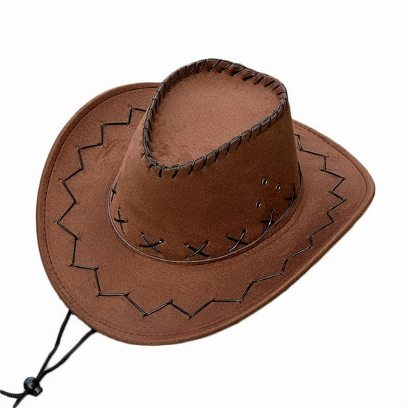 Zhuge Adult Size Plain Felt Cowboy & Cowgirl Hats, Western Studded Design for Men & Women, Light coffee color