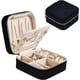 thumbnail image 1 of Joyero de viaje de terciopelo negro esponjoso - Joyero pequeño para mujer, estuche de viaje para joyas - Organizador de pendientes con espejo, 1 of 5