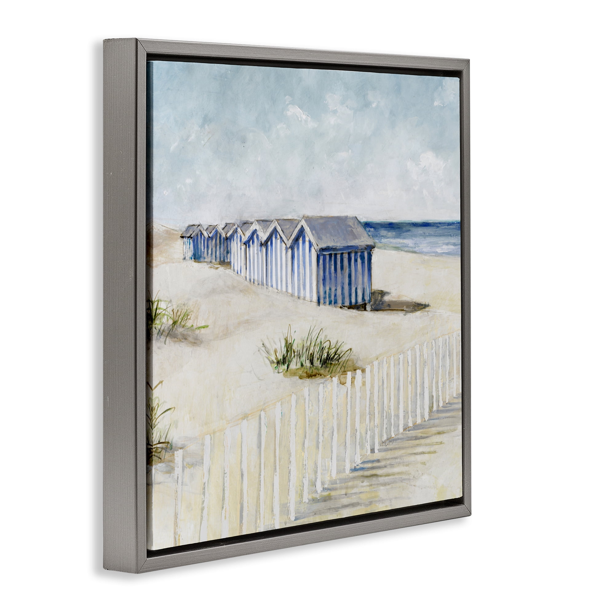 Stupell Industries Vintage Coastline Nautical Shacks Gray Framed Floater Canvas Wall Art, design by Lorenzo Collective
