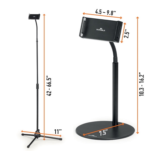DURABLE TWIST COMBI Black Table and Floor Tripod for Tablet, iPad, iPhone, Android, Foldable Stand with Convenient Bag, Height Adjustable, 360° Rotation