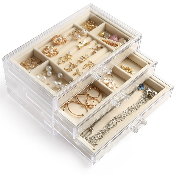 LotFancy - Acrylic Jewelry Organizer with 3 Drawers, Jewelry Storage ...