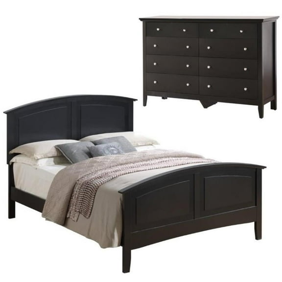 Home Square 2-Piece Set with Queen Panel Bed and 8-Drawer Dresser in Black