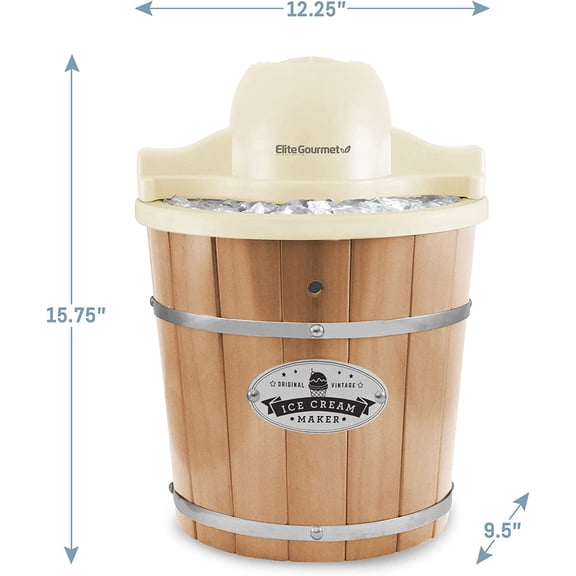EIM-924LX 4 Quart Electric Ice Cream Maker with Pine Bucket for Homemade Desserts
