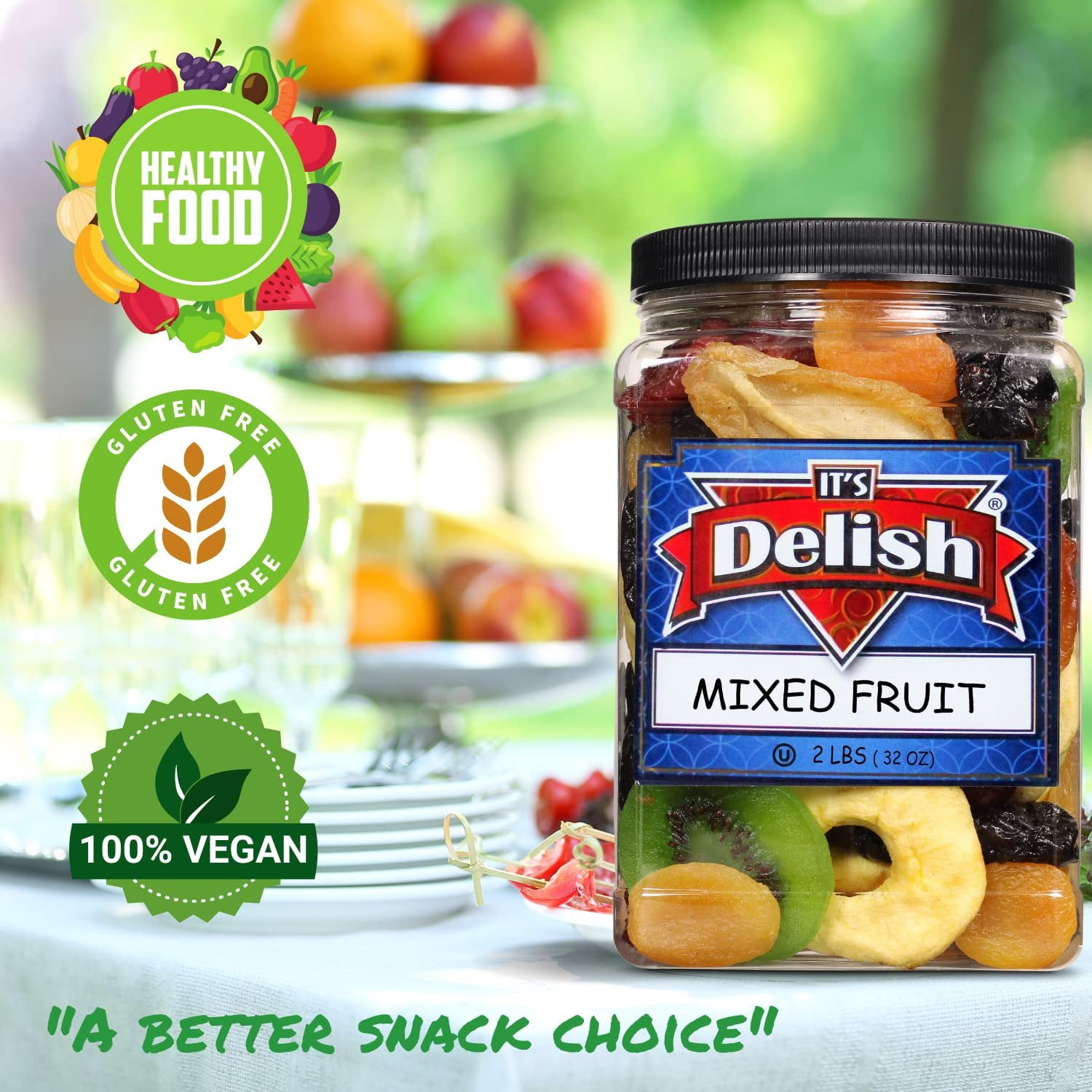 Dried Mixed Fruit with Prunes by It's Delish, 2 lbs 32 Oz Jumbo Container  Snack Mix of Prunes, Apricots, Plums, Apple Rings, Nectarines, Peaches, Pears, Kiwi Slices