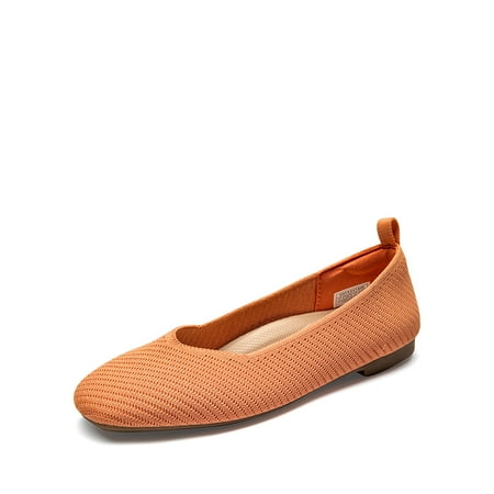 Dream Pairs Women s Washable Arch Support Square Toe Knit Ballet Flats Low Heels Dress Shoes ORANGE-ECO Size 7.5