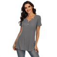 thumbnail image 1 of New Women's Waffle Knit Tunic Tops Short Sleeve Loose Fitting Daily Casual Button Up Basic Henley Tops Solid Color Shirt, 1 of 5