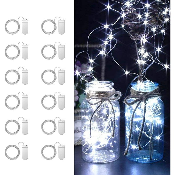 Battery Operated String Lights 12 Packs Silver Wire White String
