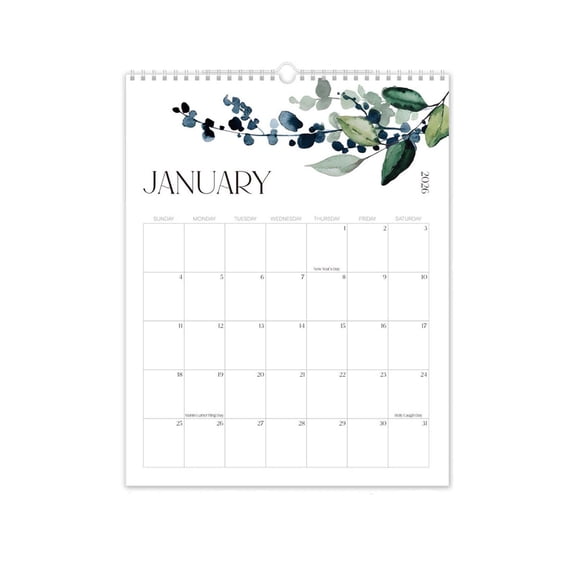 2026-2027 18-Month Wall Calendar, Simplified Fresh Eucalyptus Design, English-Annotated Monthly Schedule Planner For Home Office Living Room,13.8x10.8"