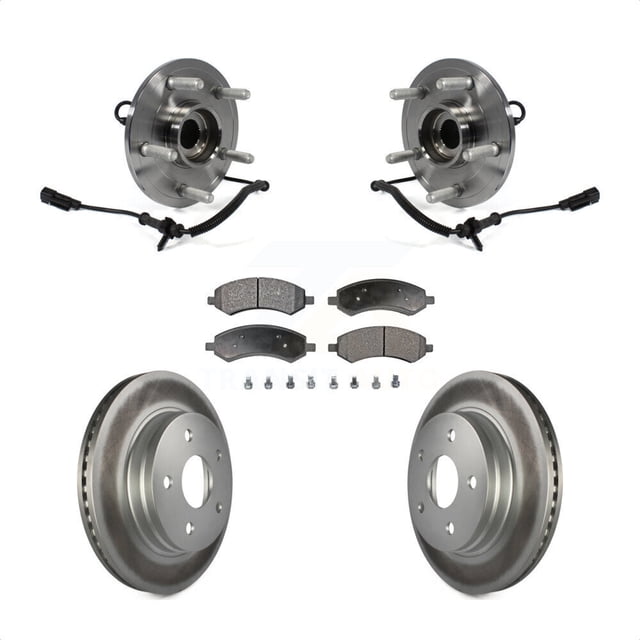 Transit Auto Front Hub Bearing Assembly Coated Disc Brake Rotors and Ceramic Pads Kit for Car Ram 1500 Classic 4WD KBB-104873