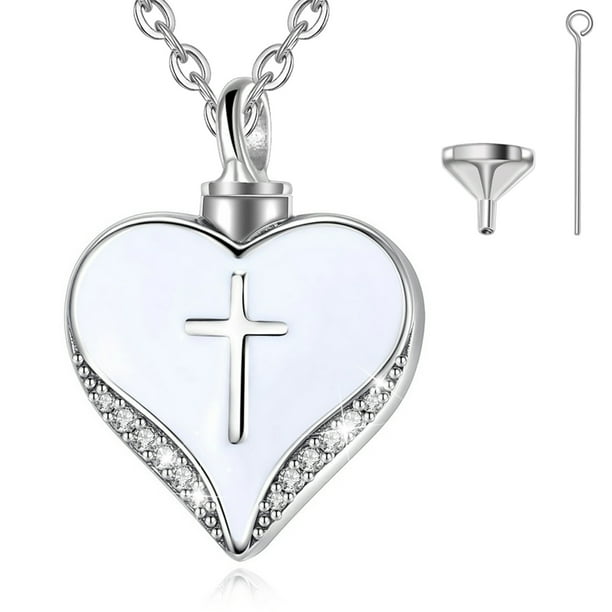EUDORA Sterling Silver Memorial Cremation Urn Necklace for Ashes, Heart