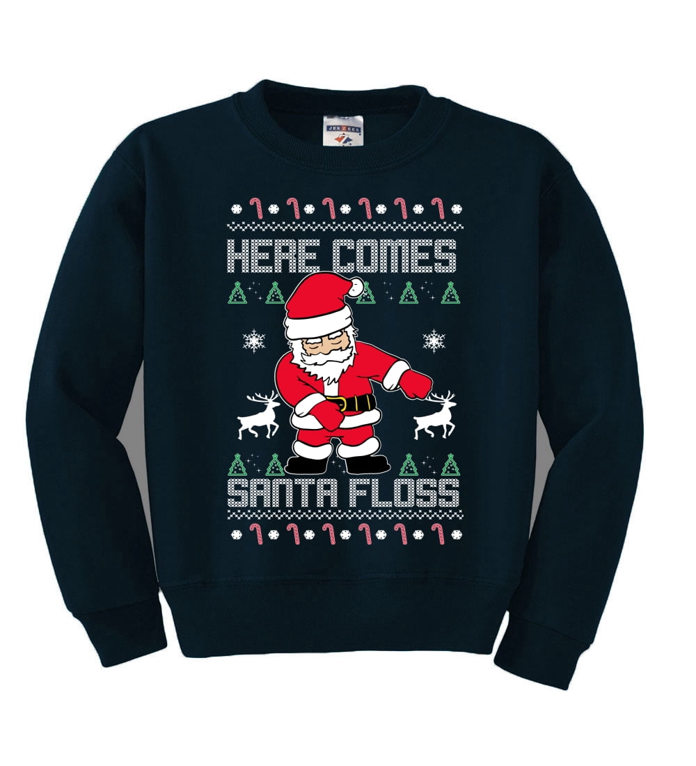 Santa is Bae Ugly Holiday Sweatshirt Crewneck Sweatshirt in Navy Small
