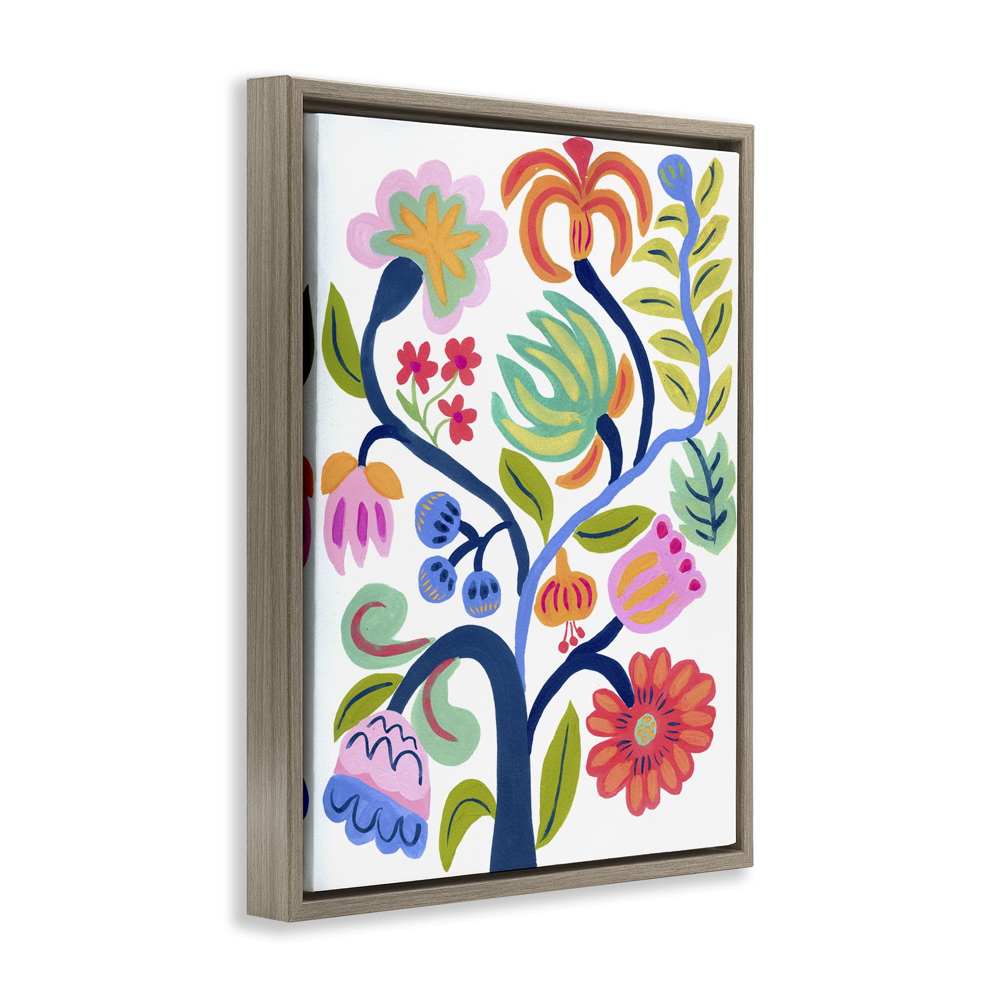 Stupell Industries Boho Blue Tree Brown Framed Floater Canvas Wall Art, design by Suzanne Allard