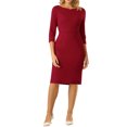 thumbnail image 2 of INSPIRE CHIC Women's 3/4 Sleeve Work Dress Boat Neck Elegant Pencil Sheath Dresses 2XL Dark Red, 2 of 6