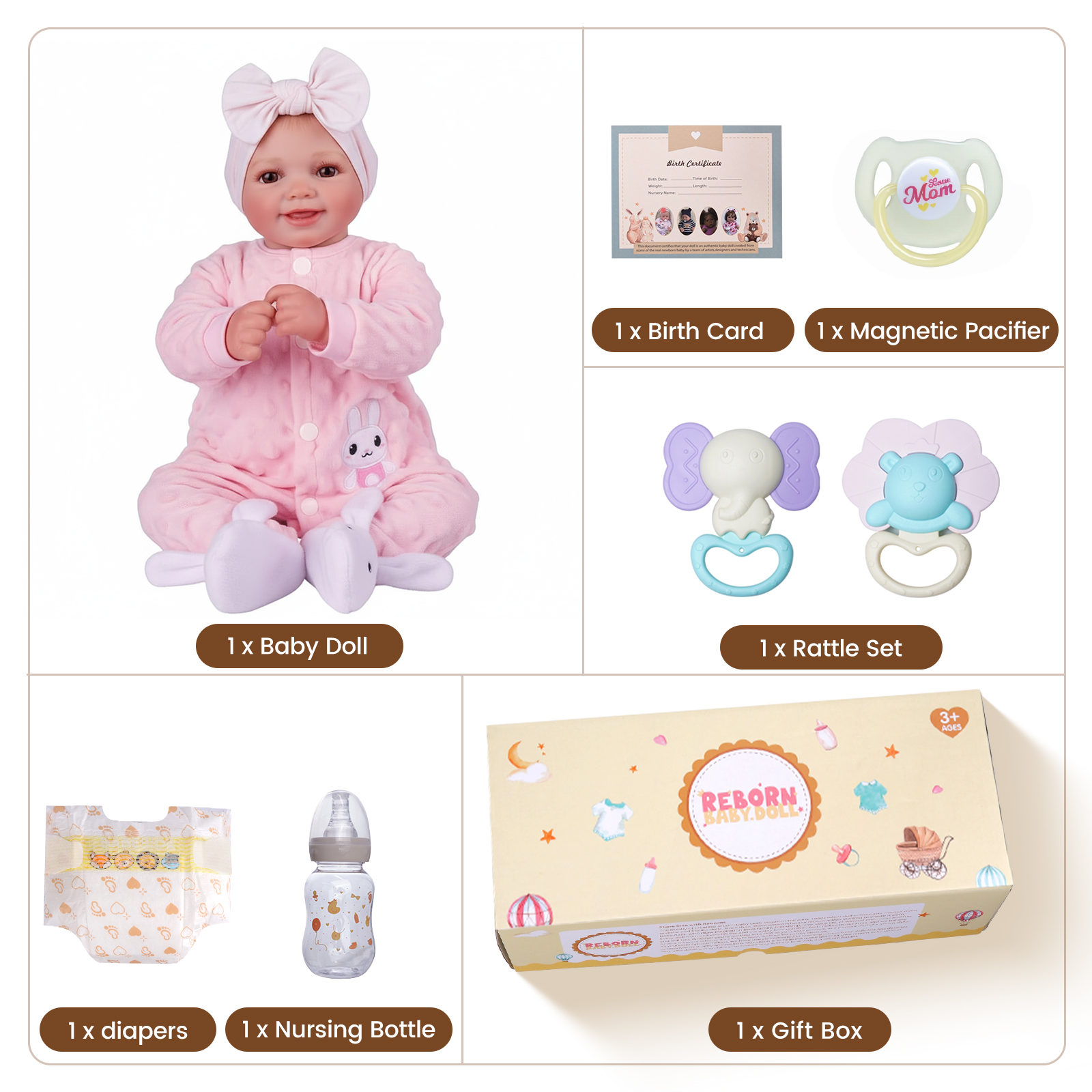 RSG Lifelike Reborn Baby Dolls 17 inch baby doll with Soft Cloth Body Real Life Baby Dolls with Gift Box for Kids Age 3+