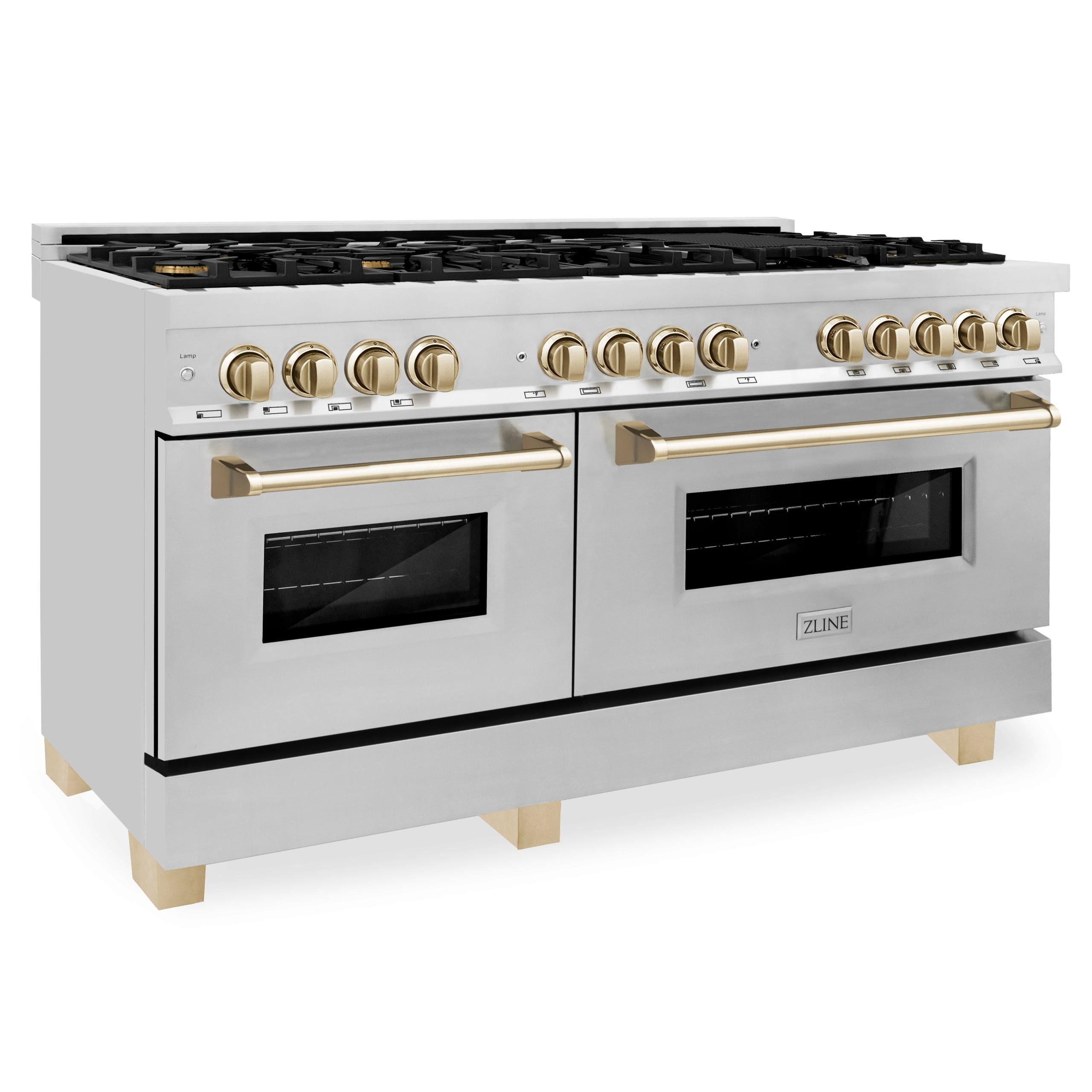 ZLINE Autograph Edition 60" 7.4 cu. ft. Dual Fuel Range with Gas Stove and Electric Oven in Stainless Steel with Accents (RAZ-60-MB)