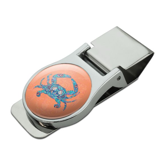 Mosaic Crab Satin Chrome Plated Metal Money Clip