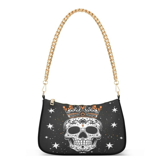 Ryvnso Skull and Star Womens Chain Shoulder Bag Tote Handbags Clutch Hobo Purse with Zipper for Travel