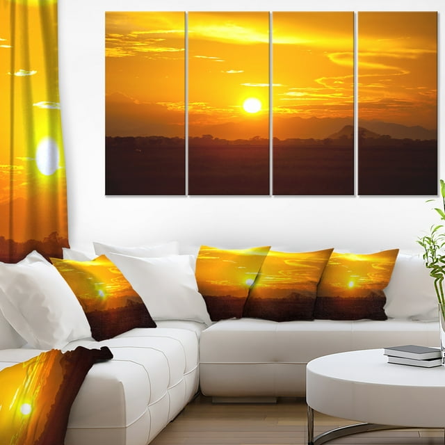 Bright Yellow Sunset in Sri Lanka - Extra Large Landscape Canvas Art