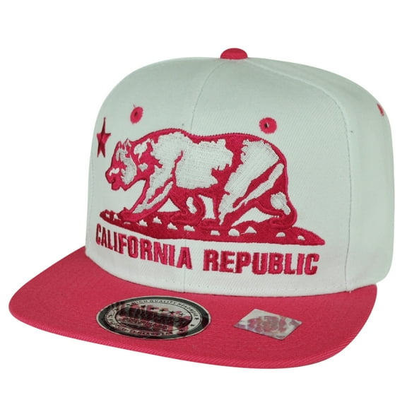 California Republic Cali Bears Women Lady White Pink Snapback Flat Bill Hat Cap