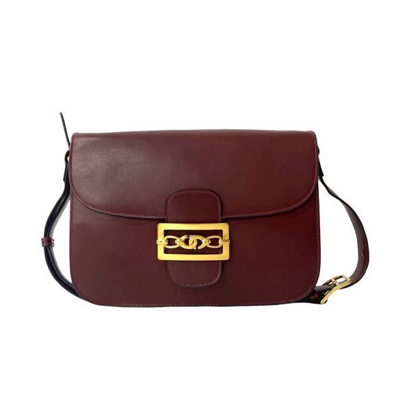 Pre-Owned CELINE Calf Leather Semi-Shoulder Bag, Bordeaux, 35930