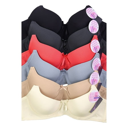 Demi Cup Bra - Qraftsy Women 3 Hooks Solid Polyester Molded Demi Cup Bra - 6 Pack